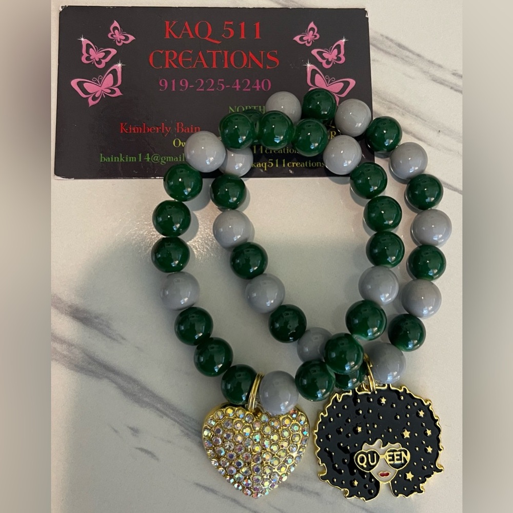 Green and Gray Beaded Bracelet Set